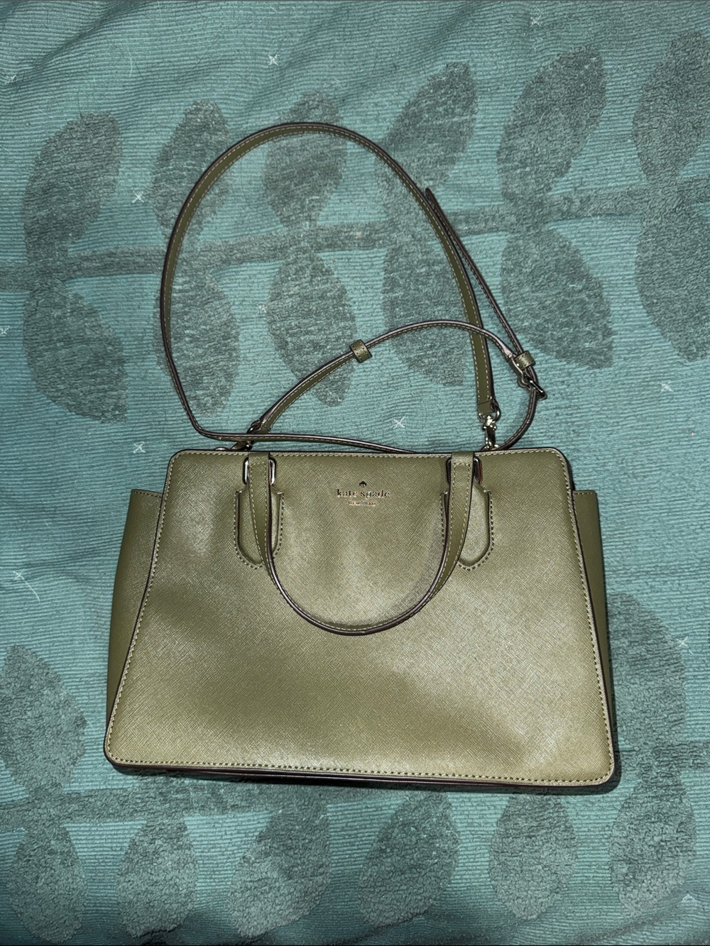 kate spade Olive Green Saffiano Satchel with Removable Strap